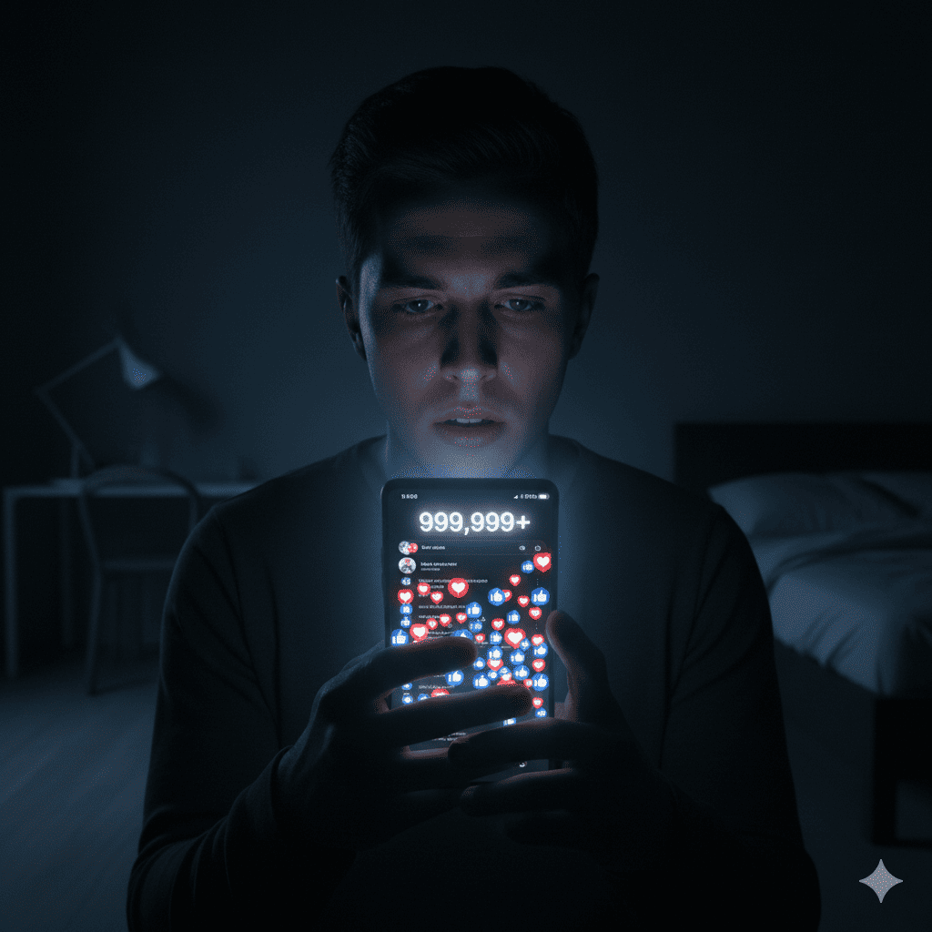 Person lost in digital world for attention and escapism