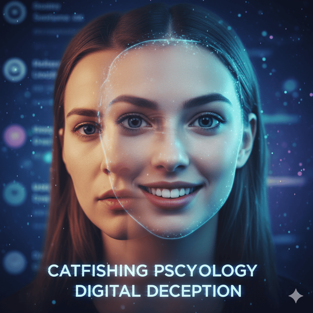 oncept of catfishing with dual identity masks