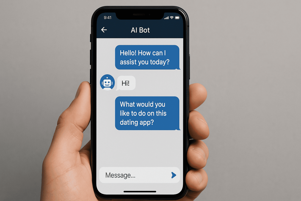 Chatbot conversation on dating app screen