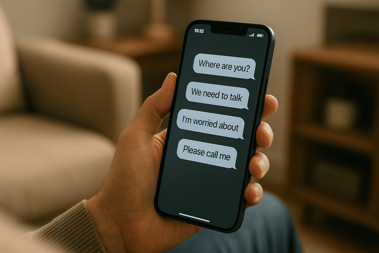 person worried while reading suspicious romantic messages