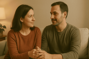 Couple dealing with jealousy in a relationship through open communication