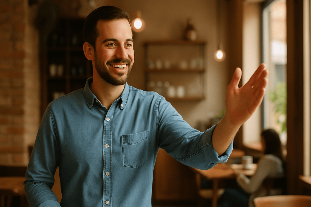 Introverted man building confidence through small social steps
