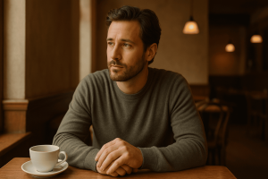 Introverted man thinking about improving his dating life