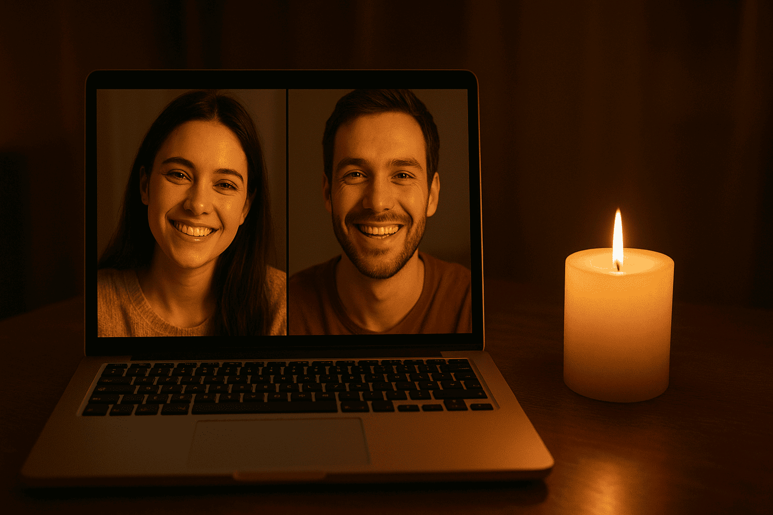 couple video calling and smiling across distance