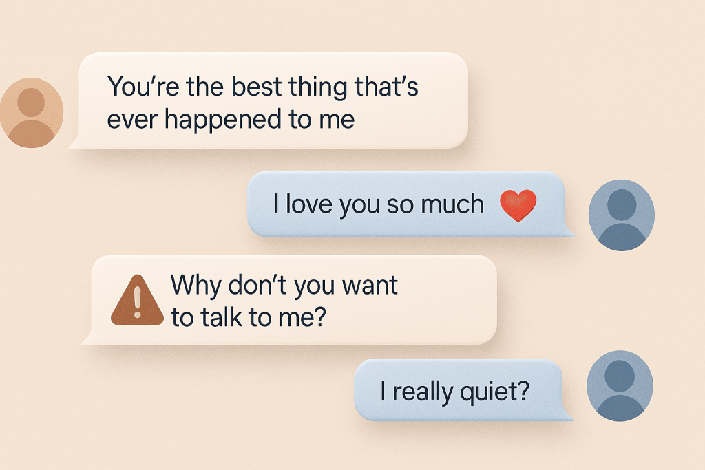 Chat bubbles showing emotional manipulation in online dating