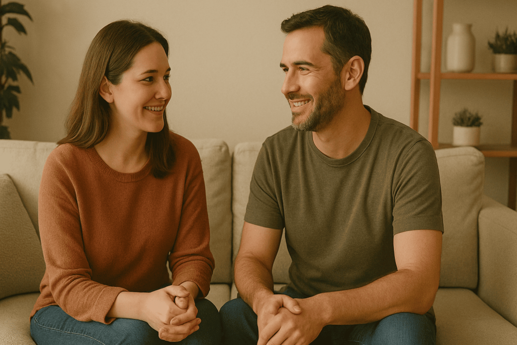 Couple talking openly to rebuild trust relationship