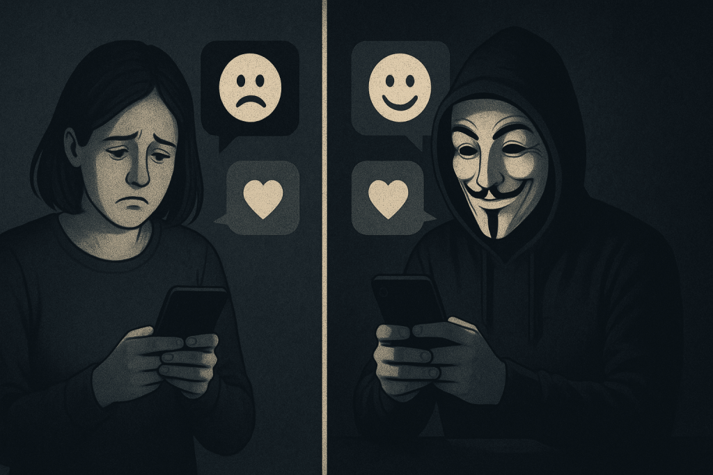 Emotional mirroring in online chats by scammers