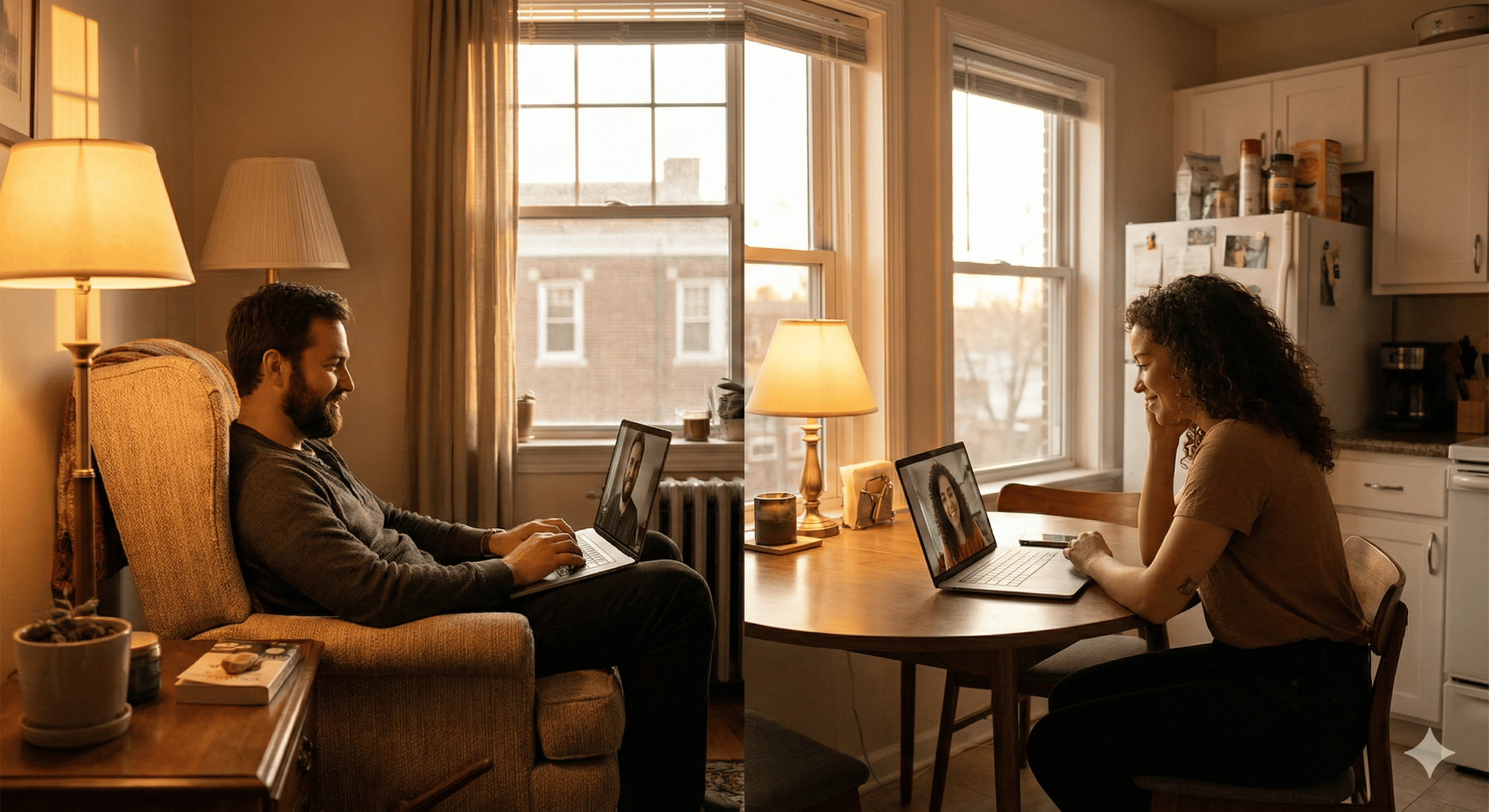 Lonely woman sitting by window missing her long-distance partner