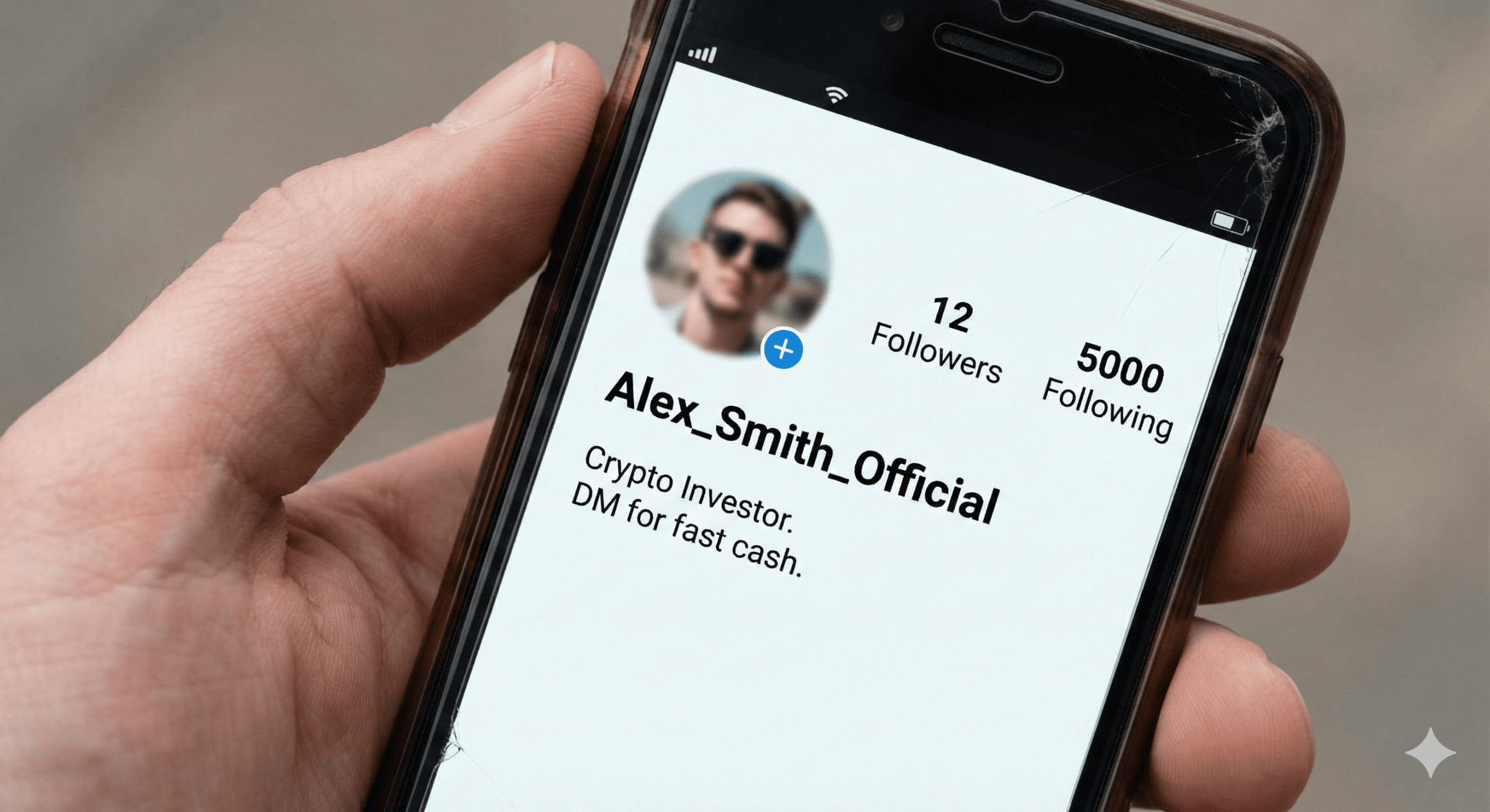 Fake social media profile on smartphone