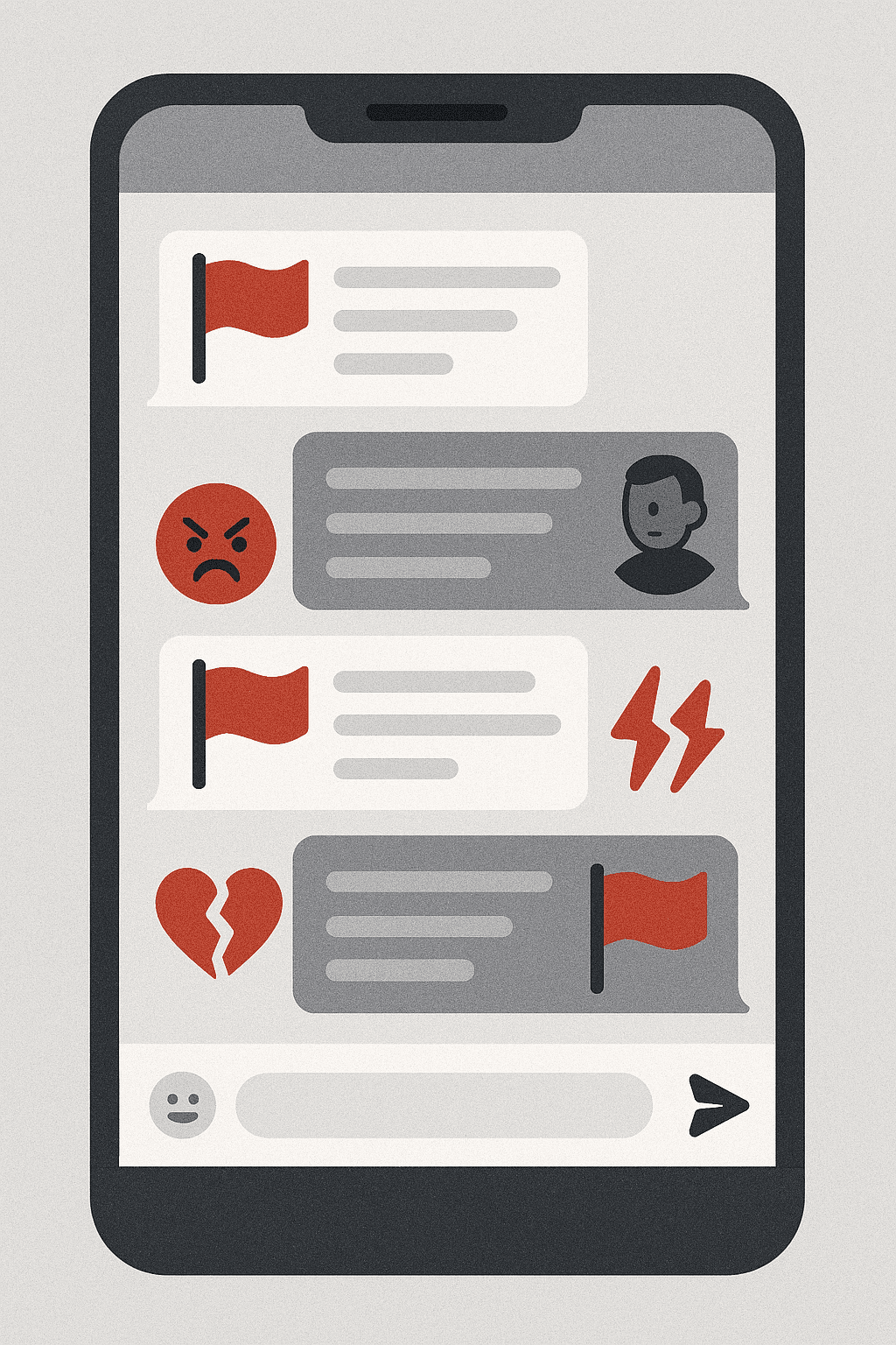 Person noticing red flags in online romance chat