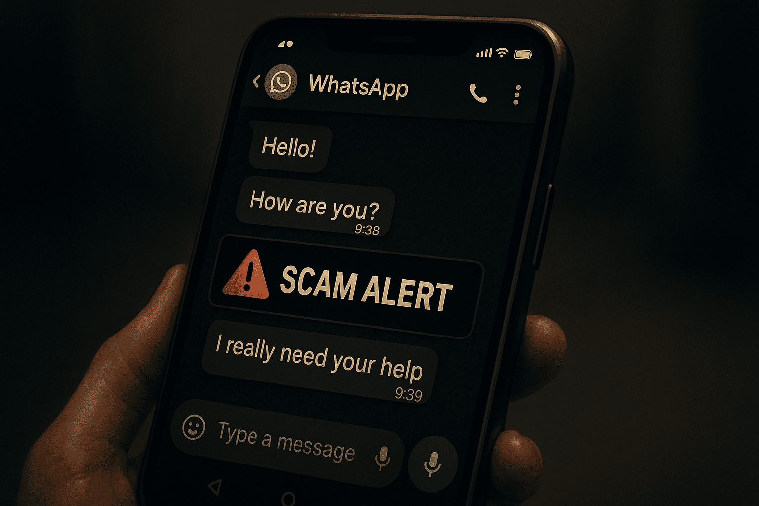 WhatsApp dating scams warning message on phone